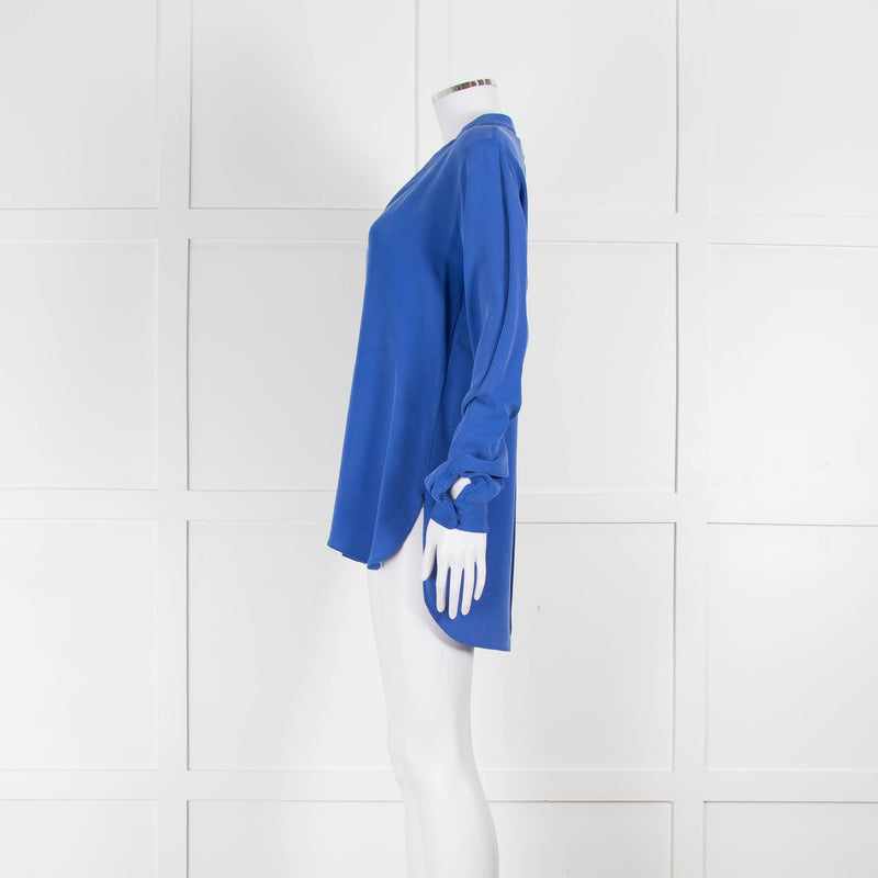 Joseph Blue Silk Long Sleeve V-Neck Blouse