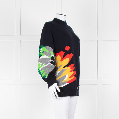 Raey Navy Red Yellow Print Wool Sweater