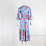 Sirens Blue Orange Green Sea Print Short Sleeve Midi Dress