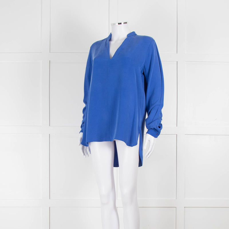 Joseph Blue Silk Long Sleeve V-Neck Blouse