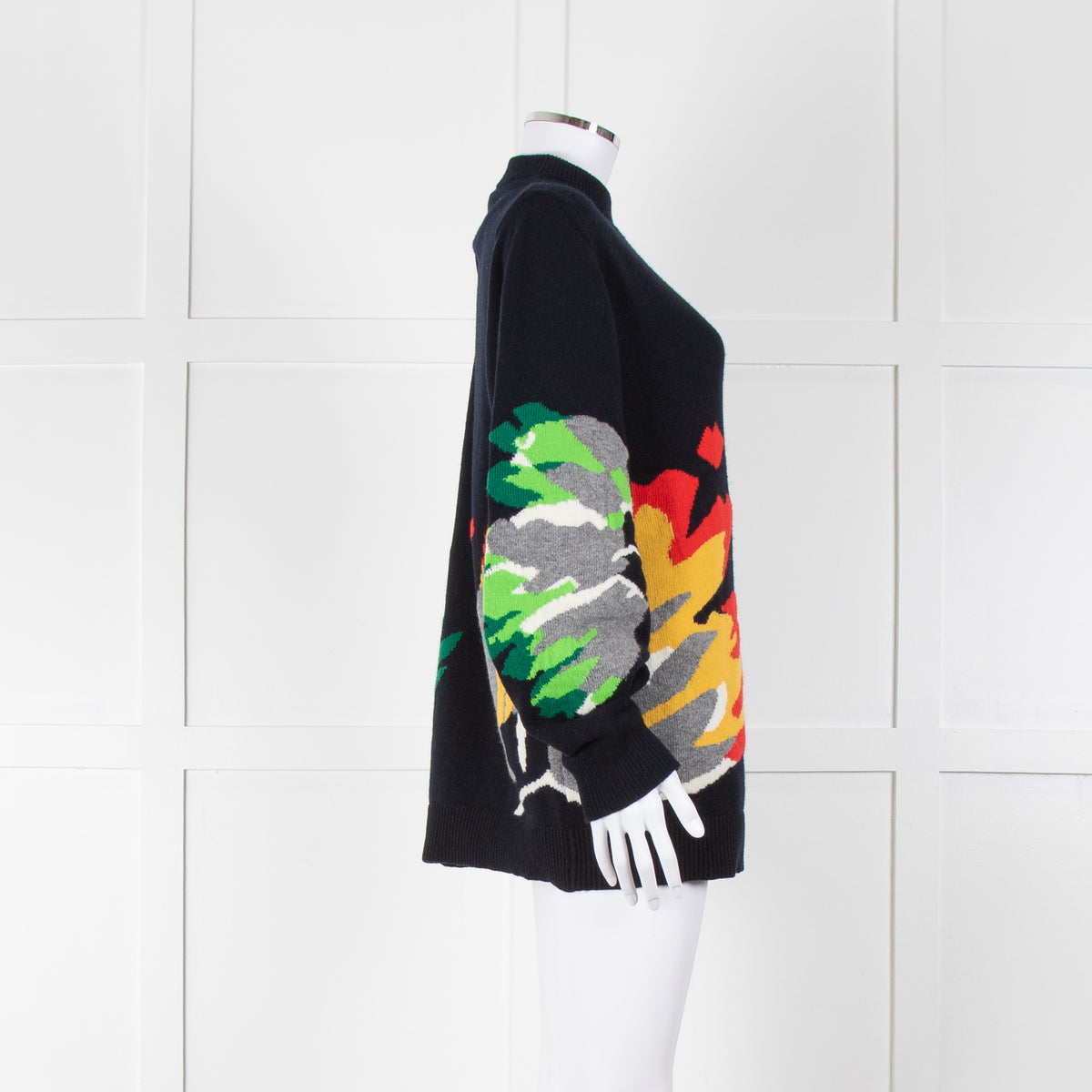 Raey Navy Red Yellow Print Wool Sweater