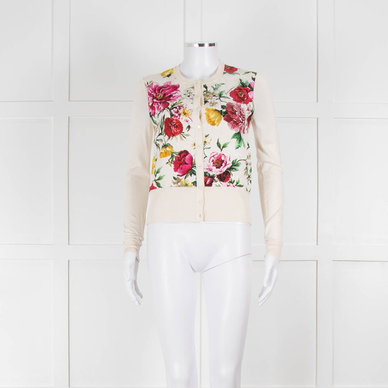 Dolce & Gabbana Cream Red Floral Front Cardigan