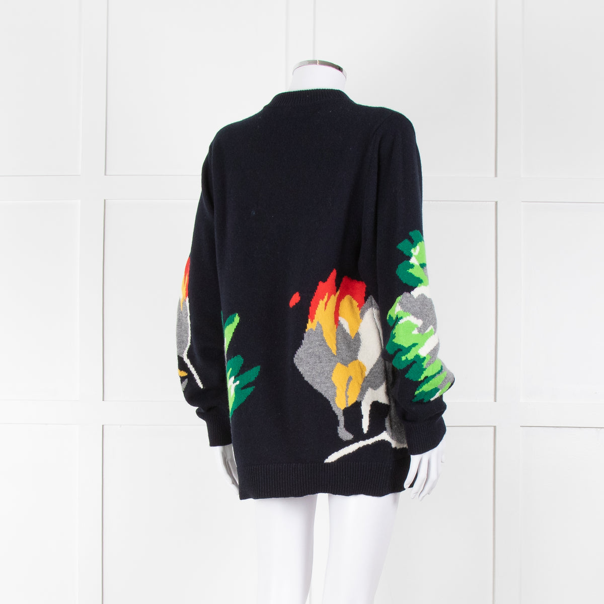 Raey Navy Red Yellow Print Wool Sweater