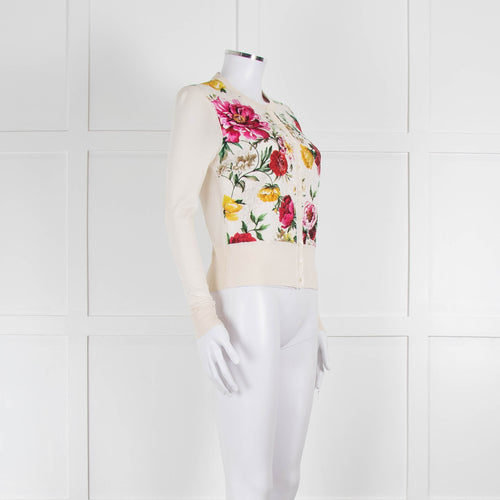 Dolce & Gabbana Cream Red Floral Front Cardigan