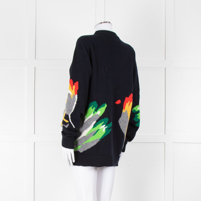 Raey Navy Red Yellow Print Wool Sweater