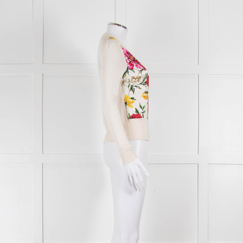 Dolce & Gabbana Cream Red Floral Front Cardigan