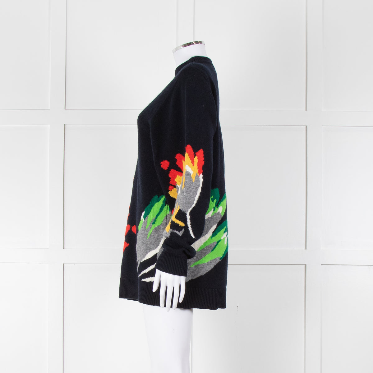 Raey Navy Red Yellow Print Wool Sweater