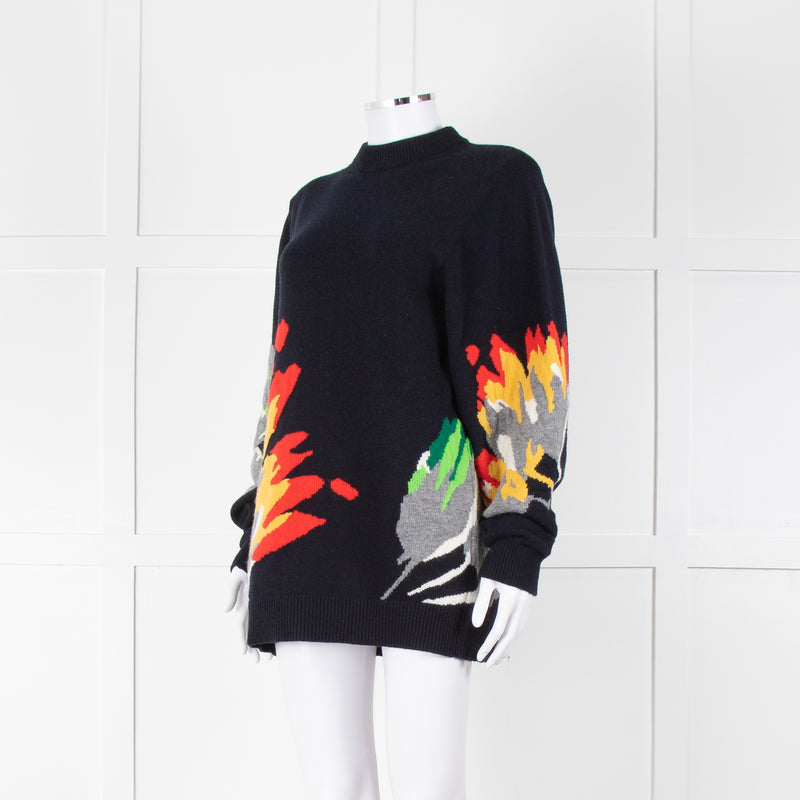 Raey Navy Red Yellow Print Wool Sweater