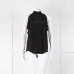 Givenchy Black Silk Frill Trim Sleeveless Top