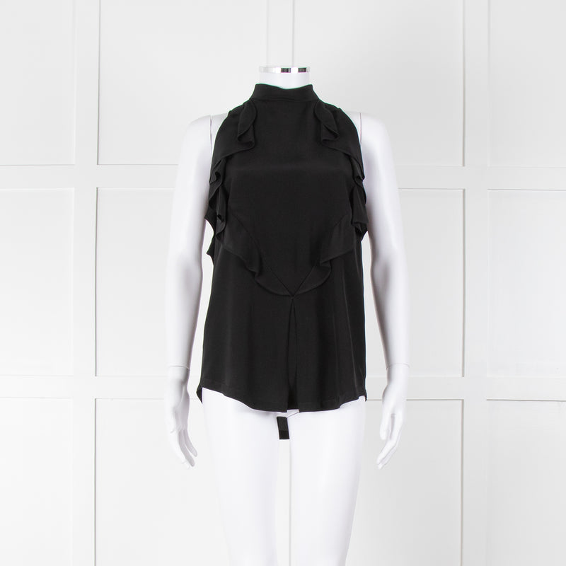 Givenchy Black Silk Frill Trim Sleeveless Top