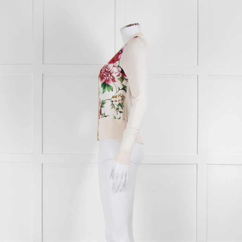 Dolce & Gabbana Cream Red Floral Front Cardigan