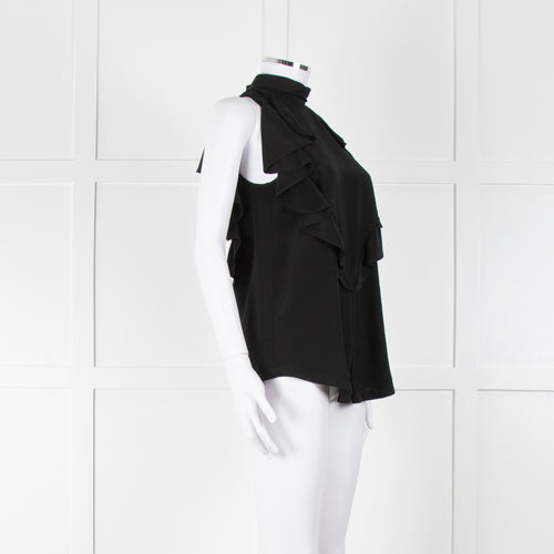Givenchy Black Silk Frill Trim Sleeveless Top