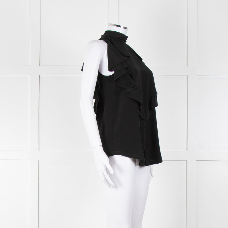 Givenchy Black Silk Frill Trim Sleeveless Top