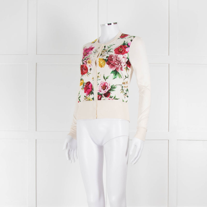 Dolce & Gabbana Cream Red Floral Front Cardigan