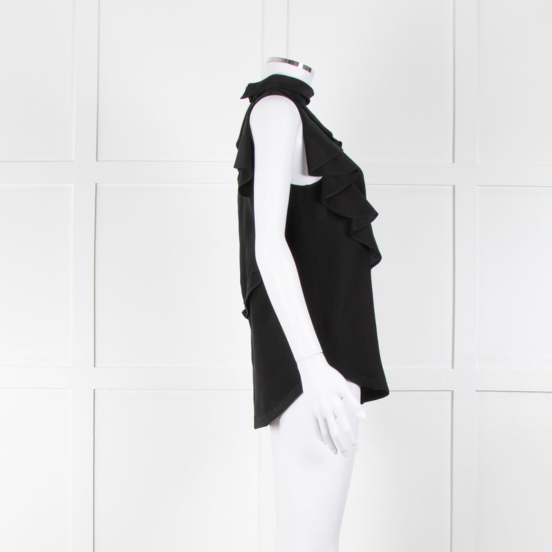 Givenchy Black Silk Frill Trim Sleeveless Top