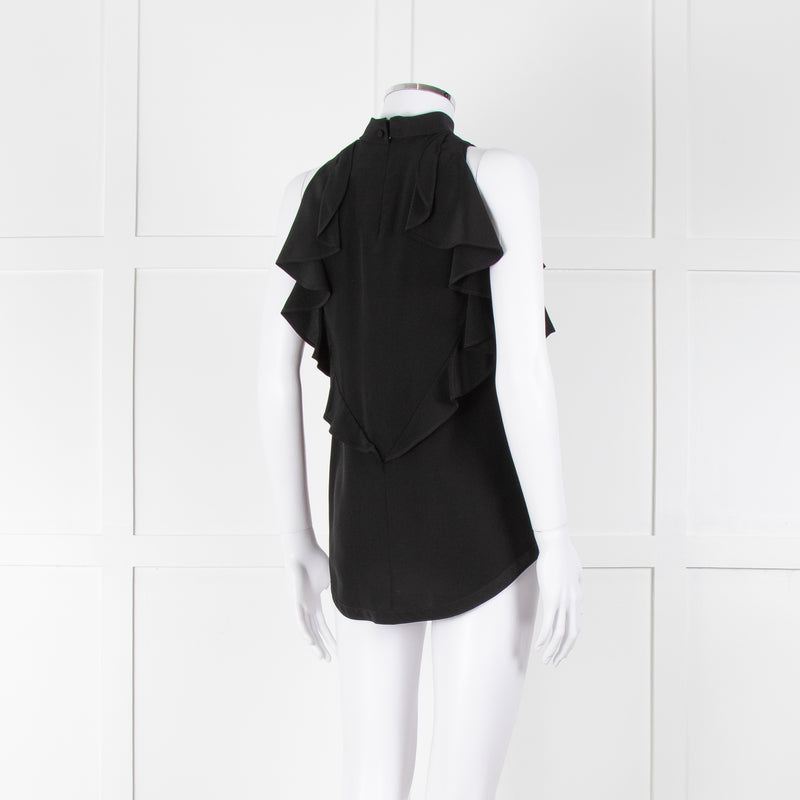 Givenchy Black Silk Frill Trim Sleeveless Top