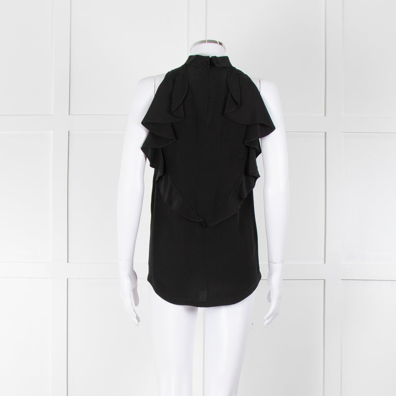 Givenchy Black Silk Frill Trim Sleeveless Top