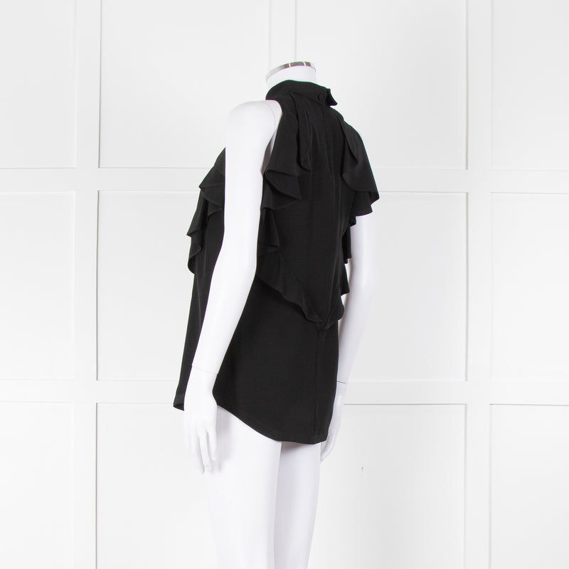 Givenchy Black Silk Frill Trim Sleeveless Top