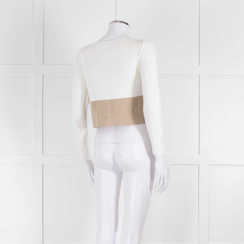 Balenciaga Cream Beige Cropped Long Sleeve Top