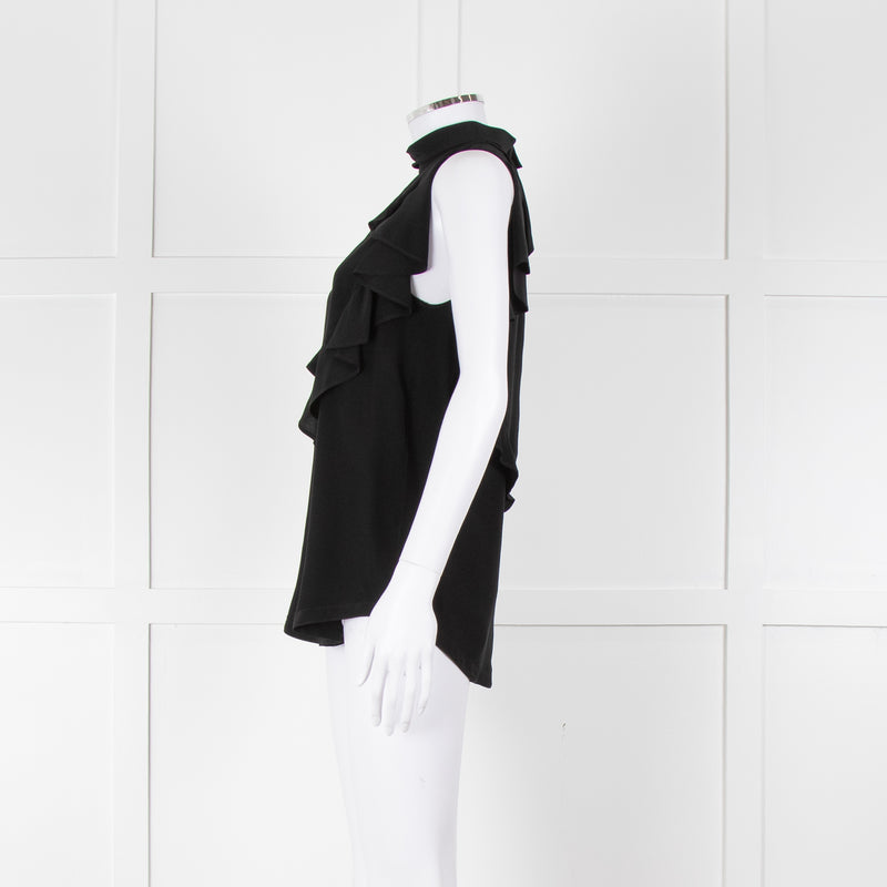 Givenchy Black Silk Frill Trim Sleeveless Top