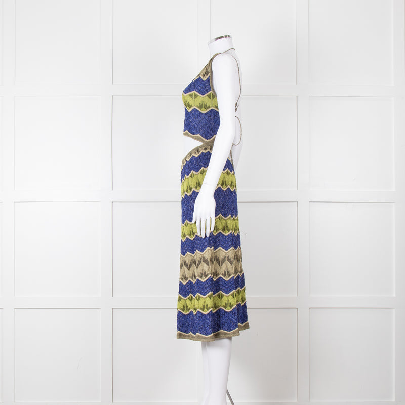 Missoni Metallic Green Blue Halterneck Sun Dress