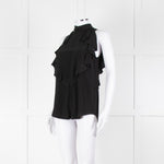 Givenchy Black Silk Frill Trim Sleeveless Top