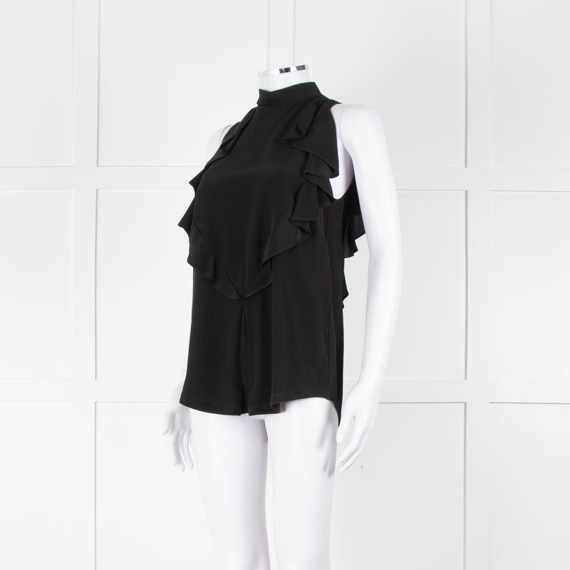 Givenchy Black Silk Frill Trim Sleeveless Top