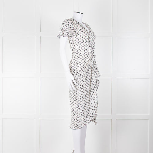 Altuzarra White Black Cherry Print Frill Trim Short Sleeve Dress