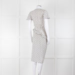 Altuzarra White Black Cherry Print Frill Trim Short Sleeve Dress