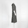 Ba&Sh Black Small Print Flowers 3/4 Sleeve Waist Tie Midi Dress
