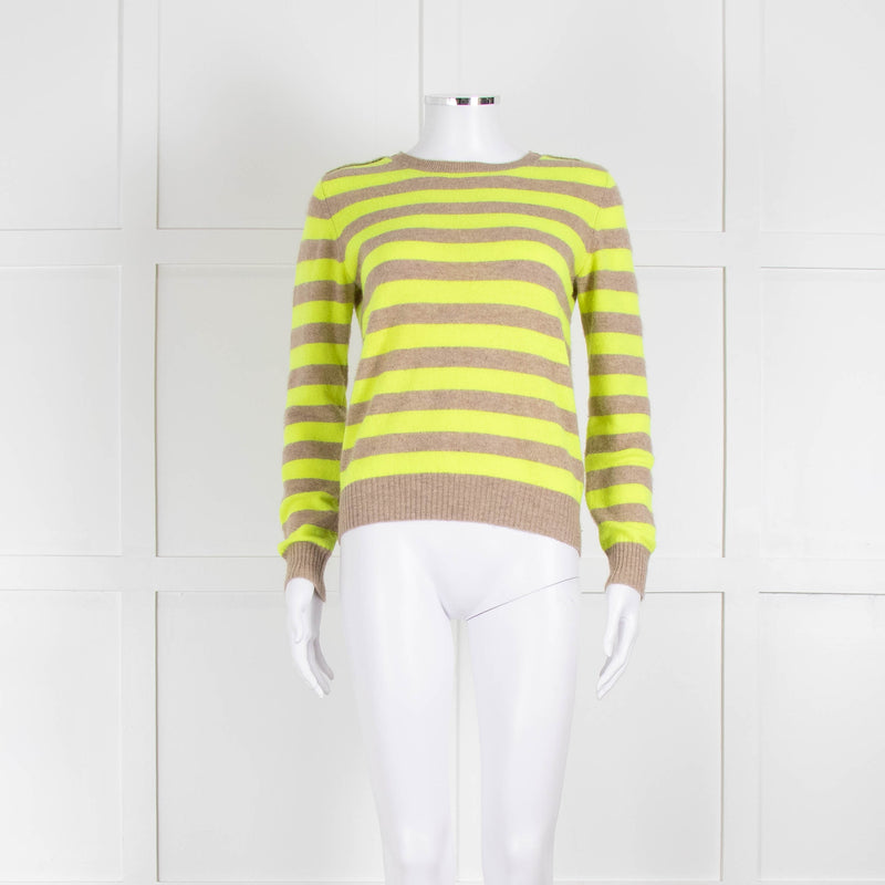 Jumper 1234 Beige Neon Green Striped Cashmere Sweater