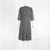 Ba&Sh Black Small Print Flowers 3/4 Sleeve Waist Tie Midi Dress