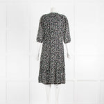 Ba&Sh Black Small Print Flowers 3/4 Sleeve Waist Tie Midi Dress