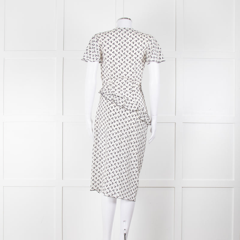 Altuzarra White Black Cherry Print Frill Trim Short Sleeve Dress