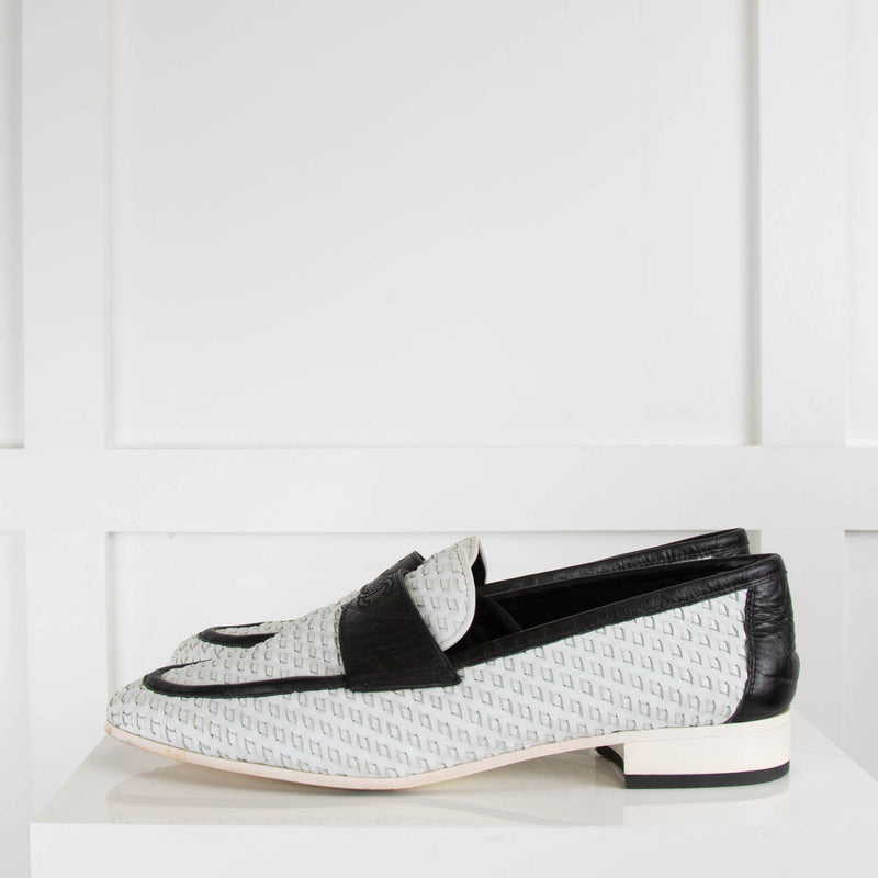 Chanel White Leather Woven Loafers