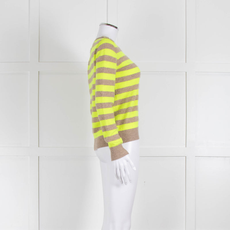 Jumper 1234 Beige Neon Green Striped Cashmere Sweater