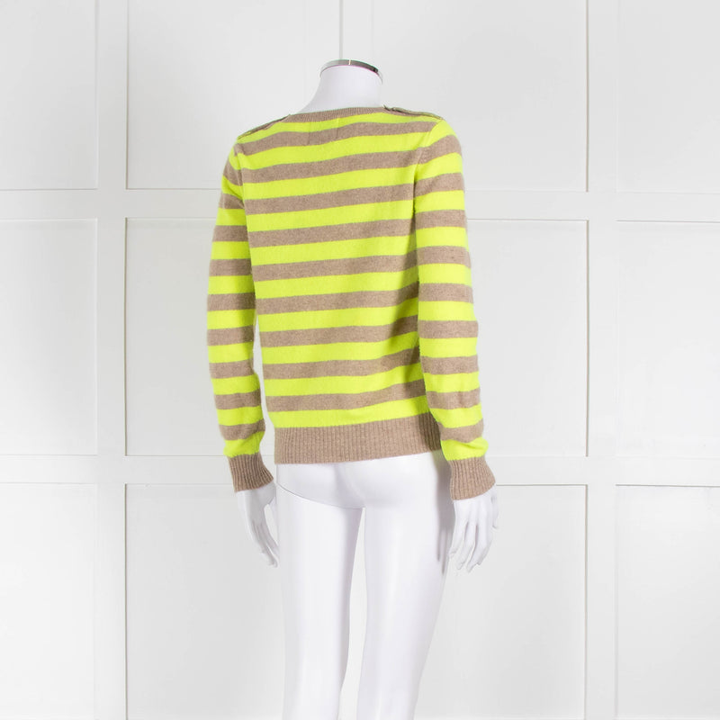 Jumper 1234 Beige Neon Green Striped Cashmere Sweater