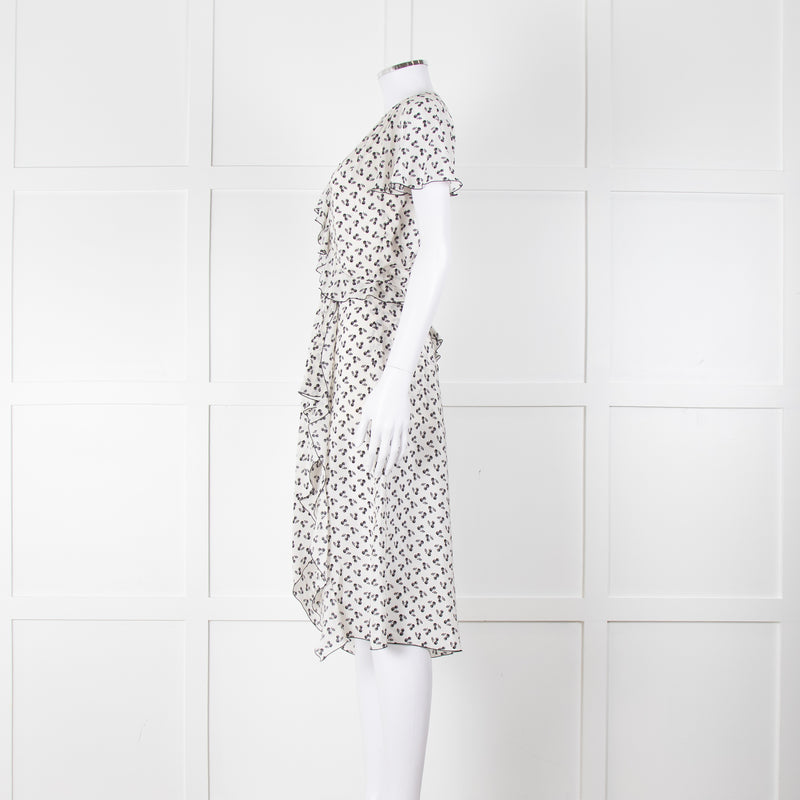 Altuzarra White Black Cherry Print Frill Trim Short Sleeve Dress