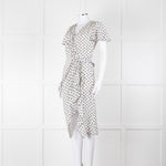 Altuzarra White Black Cherry Print Frill Trim Short Sleeve Dress