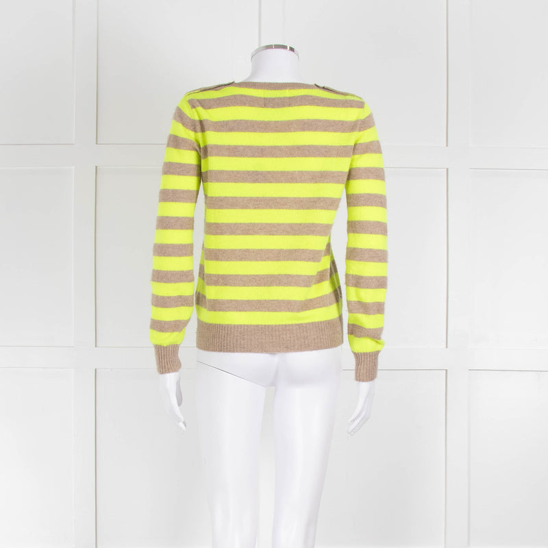 Jumper 1234 Beige Neon Green Striped Cashmere Sweater
