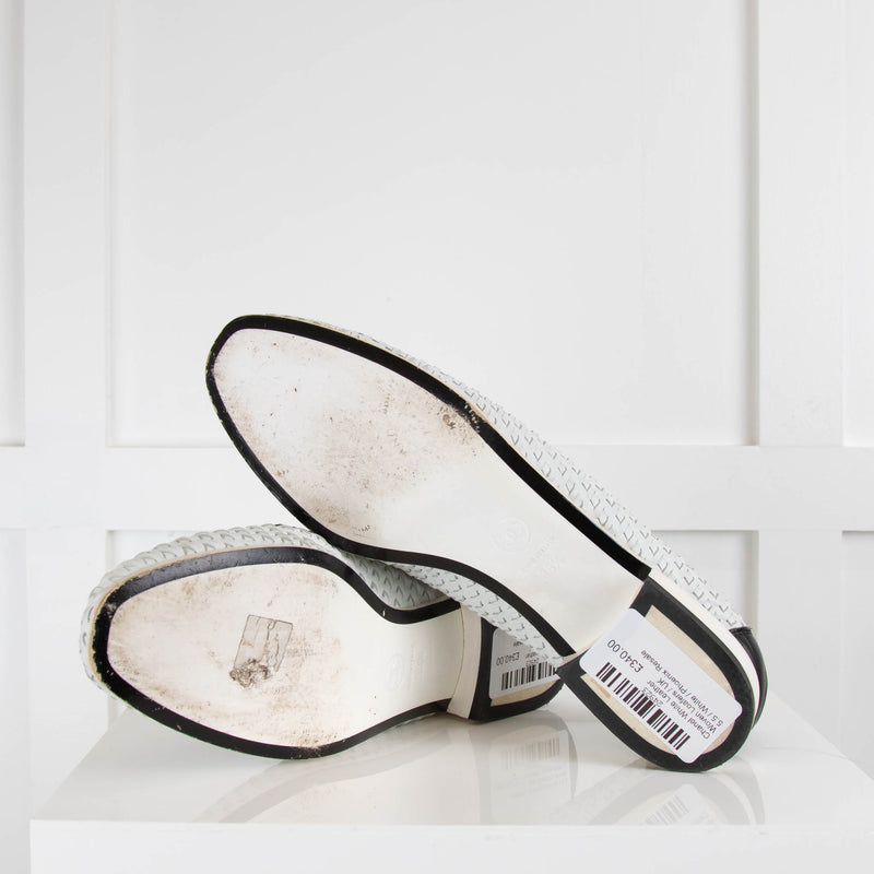 Chanel White Leather Woven Loafers