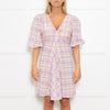 Ganni Lilac Check Trapeze Mini Dress