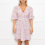 Ganni Lilac Check Trapeze Mini Dress