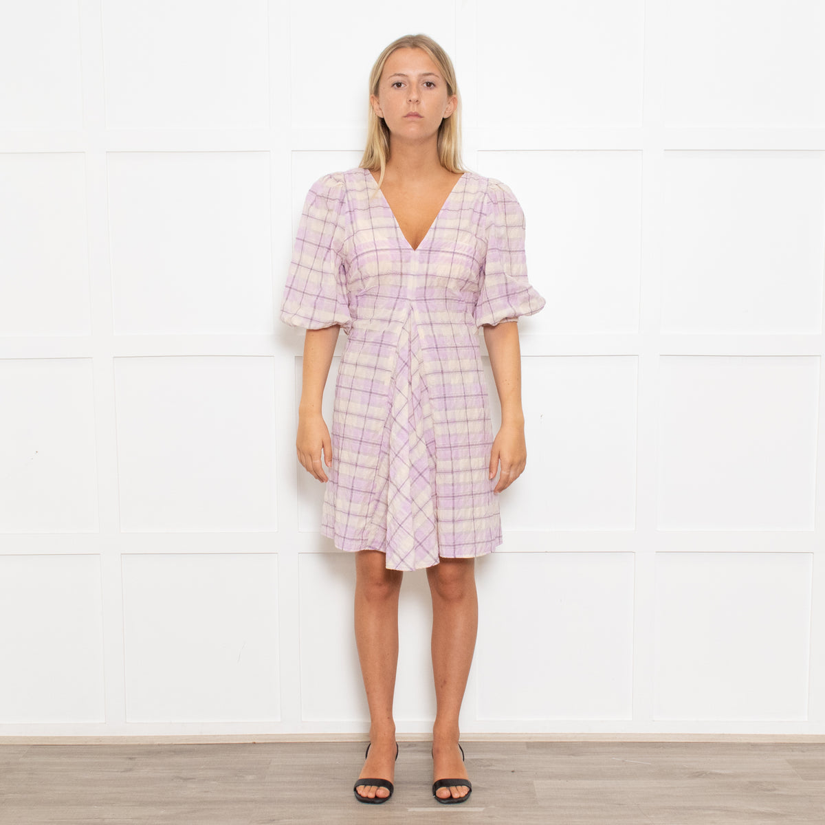 Ganni Lilac Check Trapeze Mini Dress
