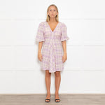Ganni Lilac Check Trapeze Mini Dress