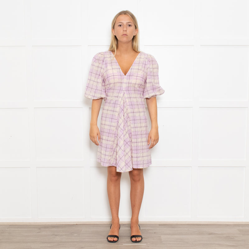 Ganni Lilac Check Trapeze Mini Dress