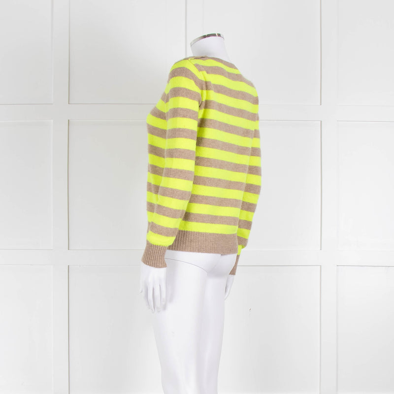 Jumper 1234 Beige Neon Green Striped Cashmere Sweater