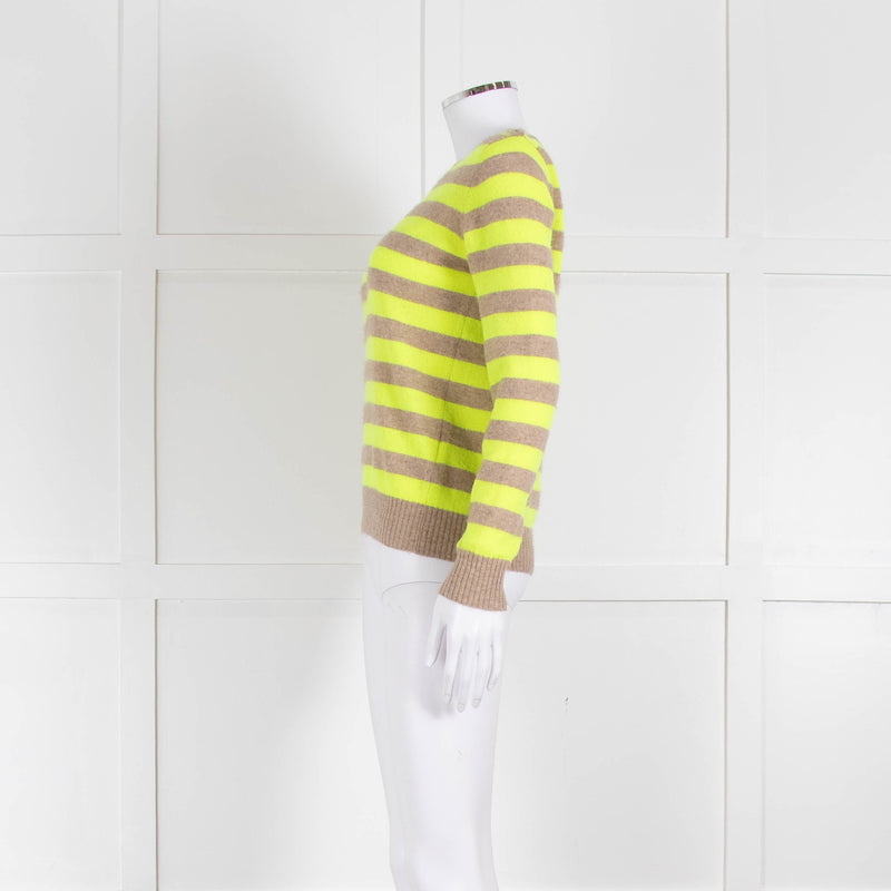 Jumper 1234 Beige Neon Green Striped Cashmere Sweater