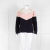 Maje Navy Pink Cream Rib Knit Gold Button Jumper