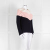 Maje Navy Pink Cream Rib Knit Gold Button Jumper
